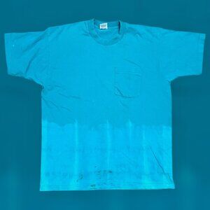 vintage 1990's XL BVD basic pocket t shirt teal hot rod 50/50 reverse dye retro